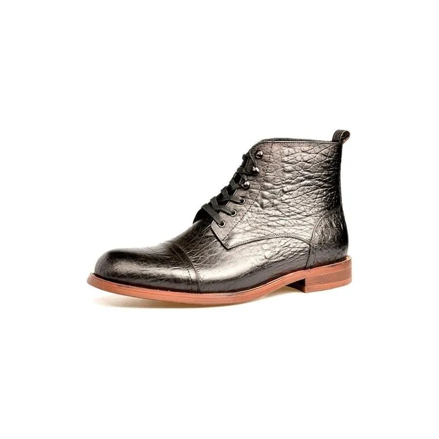 AlliTex Flat Lace Up Leather Ankle Boots