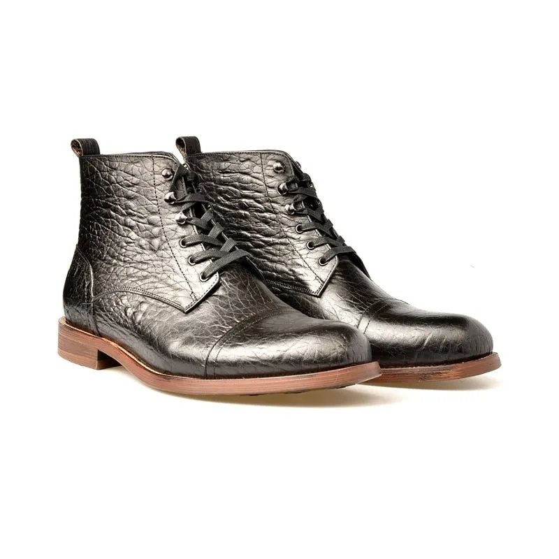 AlliTex Flat Lace Up Leather Ankle Boots