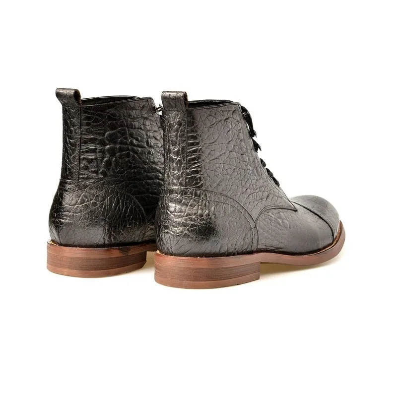 AlliTex Flat Lace Up Leather Ankle Boots