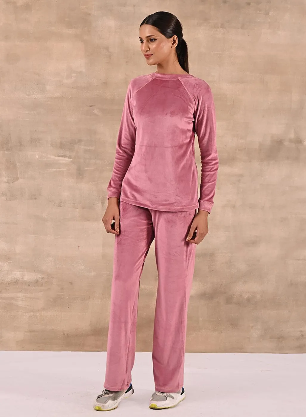 Baby Pink Round Neck Track Suit