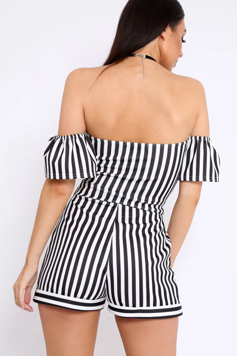 Black and White Striped Bardot Playsuit - Gracy