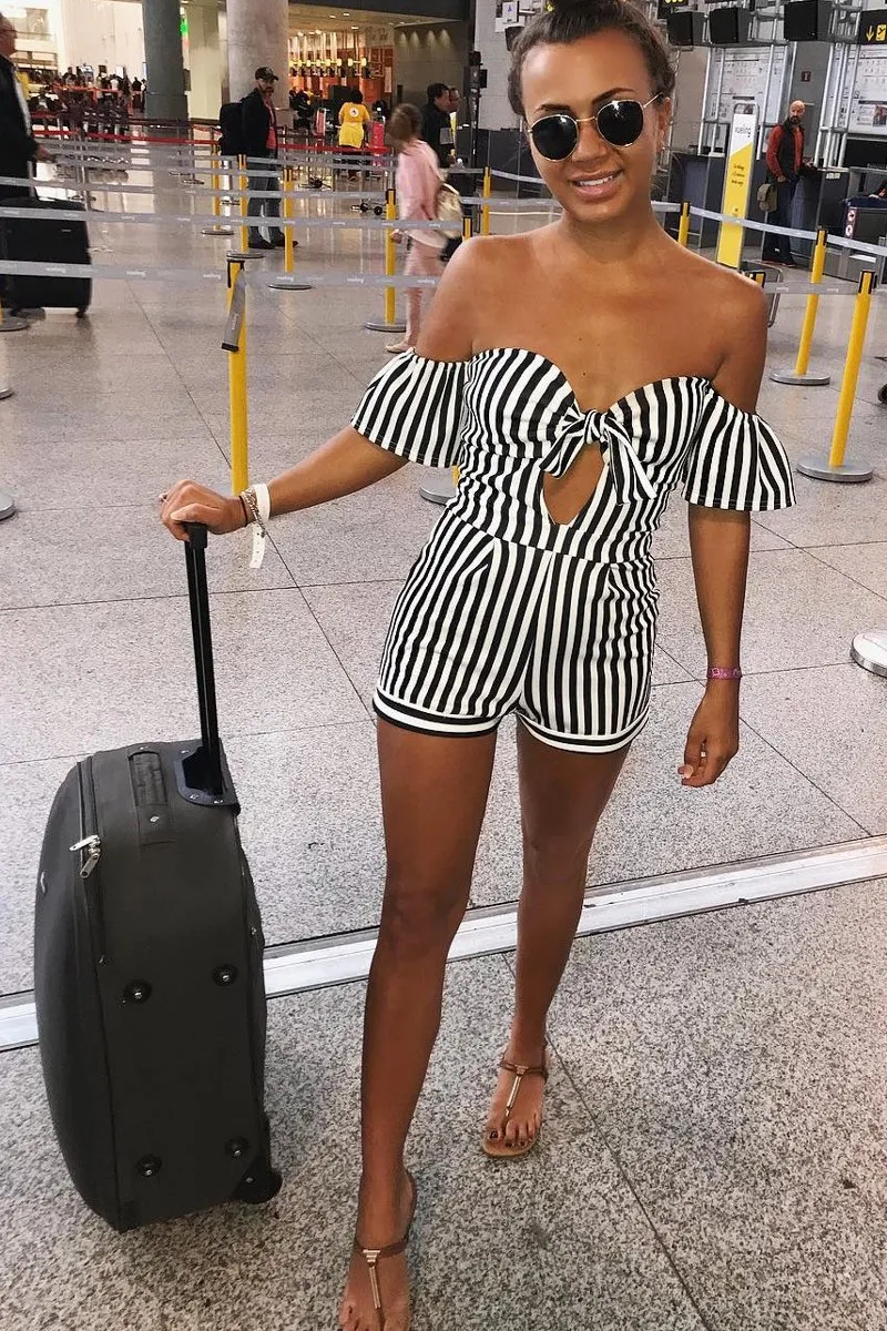 Black and White Striped Bardot Playsuit - Gracy