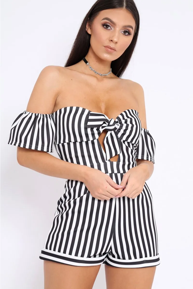 Black and White Striped Bardot Playsuit - Gracy