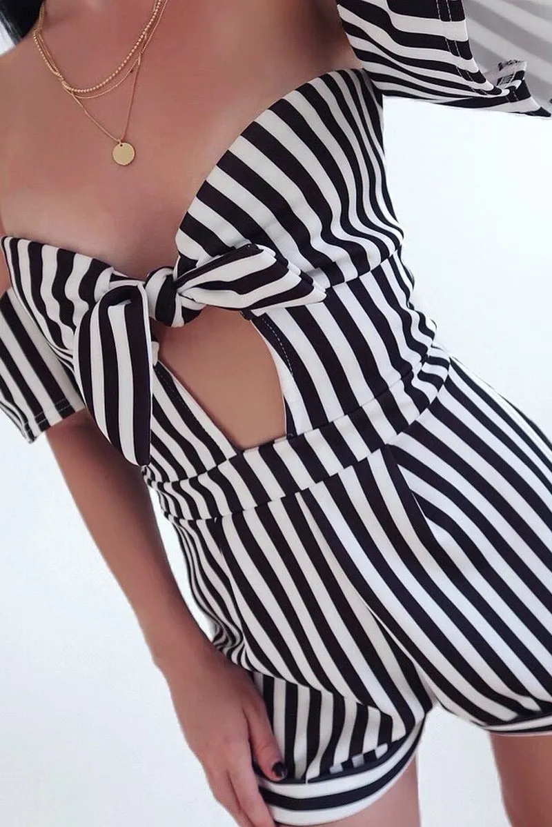 Black and White Striped Bardot Playsuit - Gracy