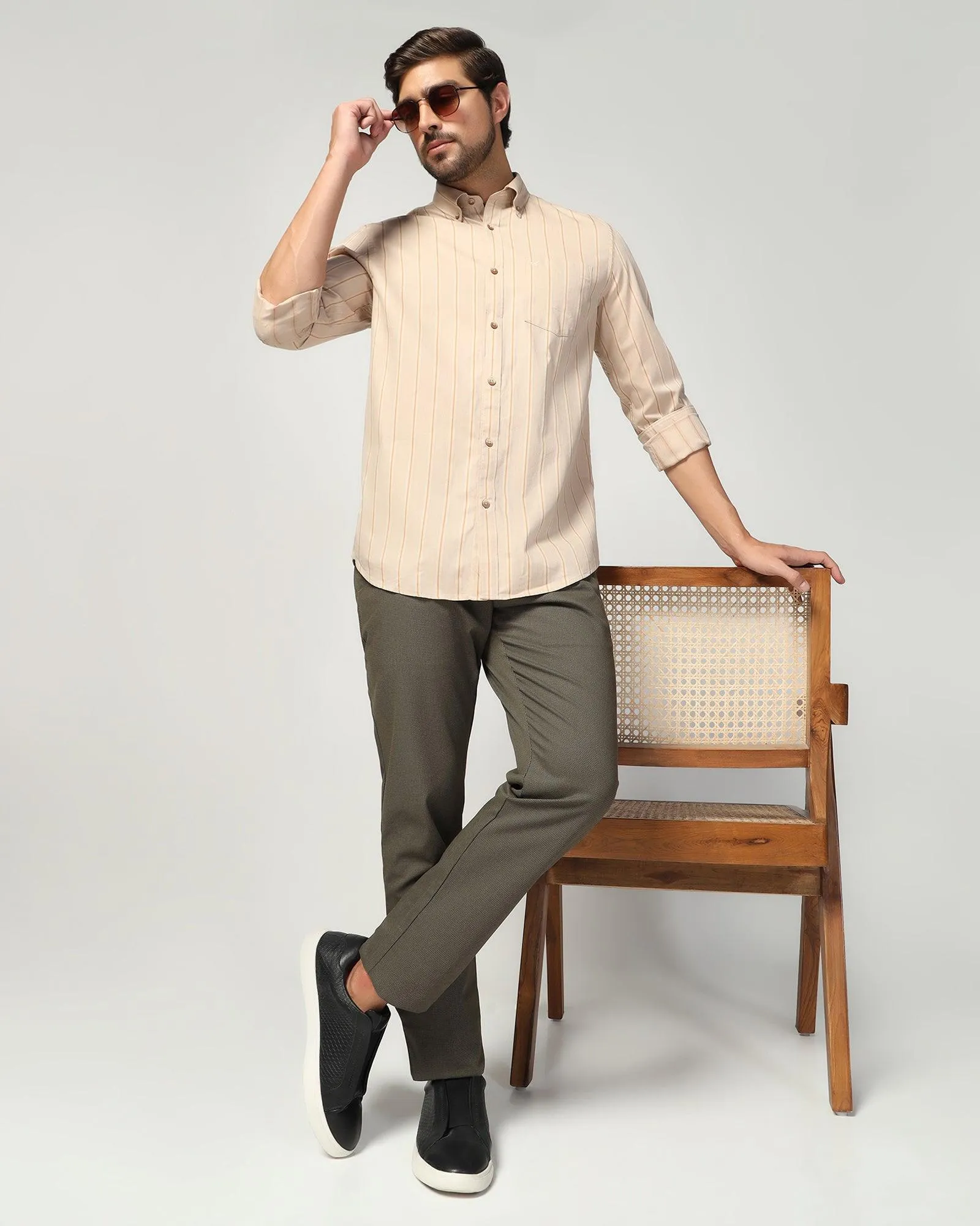 Casual Beige Stripe Shirt - Mateo