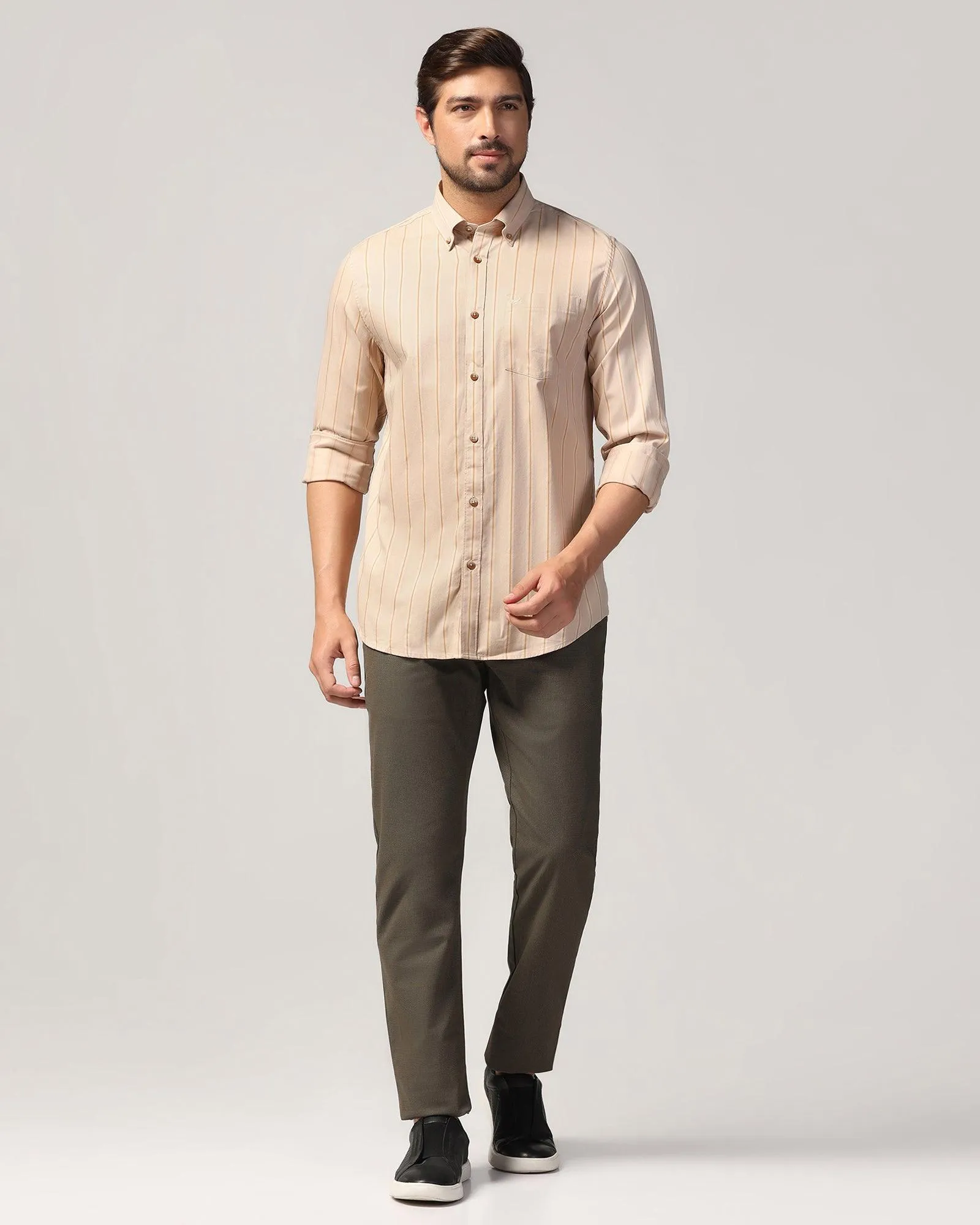 Casual Beige Stripe Shirt - Mateo