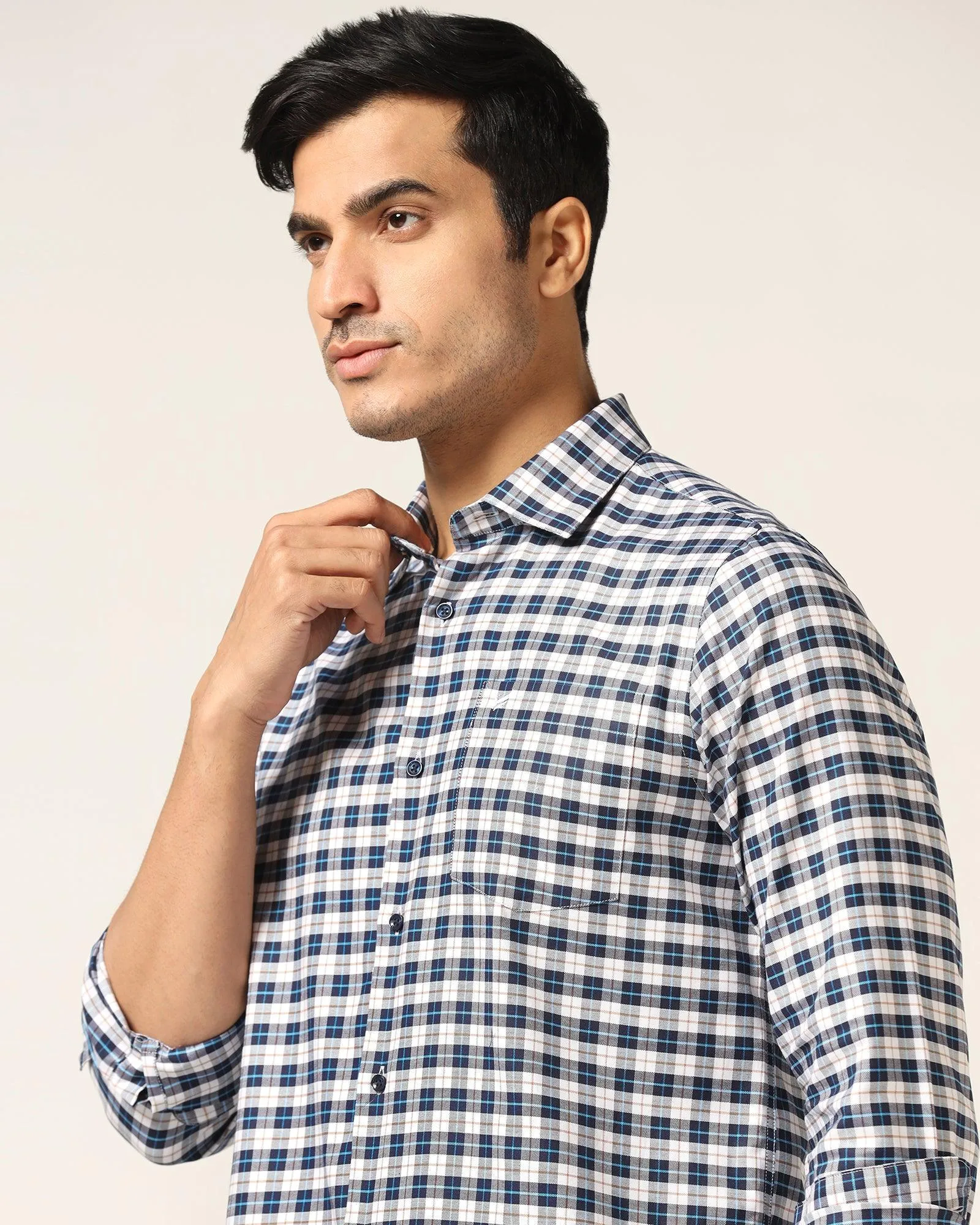 Casual Navy Check Shirt - Ruby