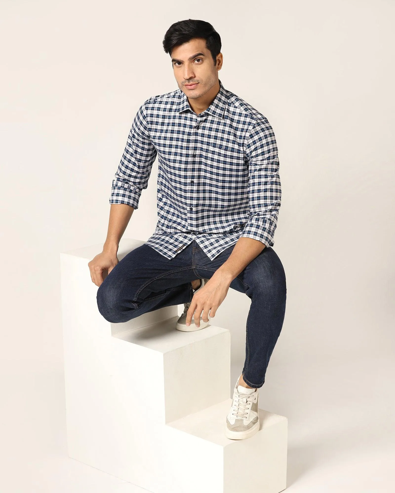 Casual Navy Check Shirt - Ruby