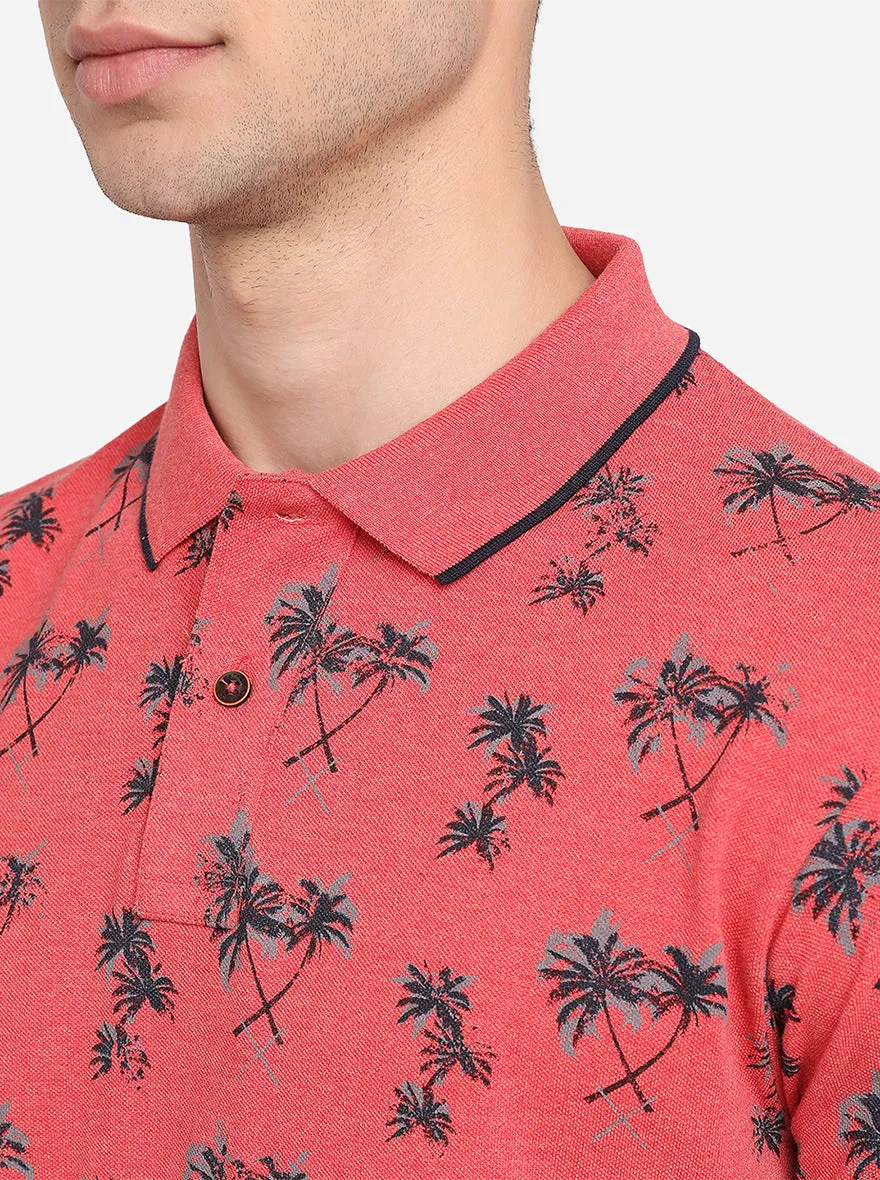 Cayenne Red Printed Slim Fit Polo T-Shirt | Greenfibre