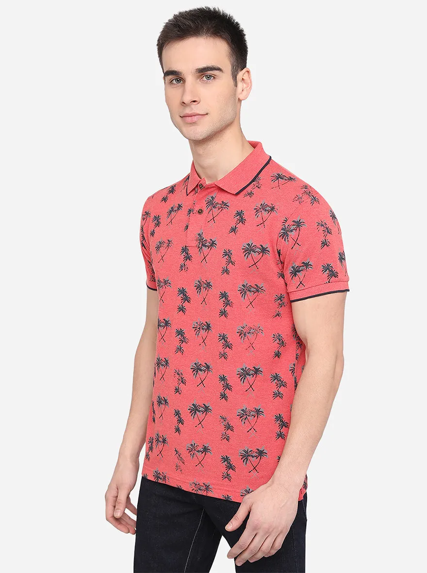 Cayenne Red Printed Slim Fit Polo T-Shirt | Greenfibre