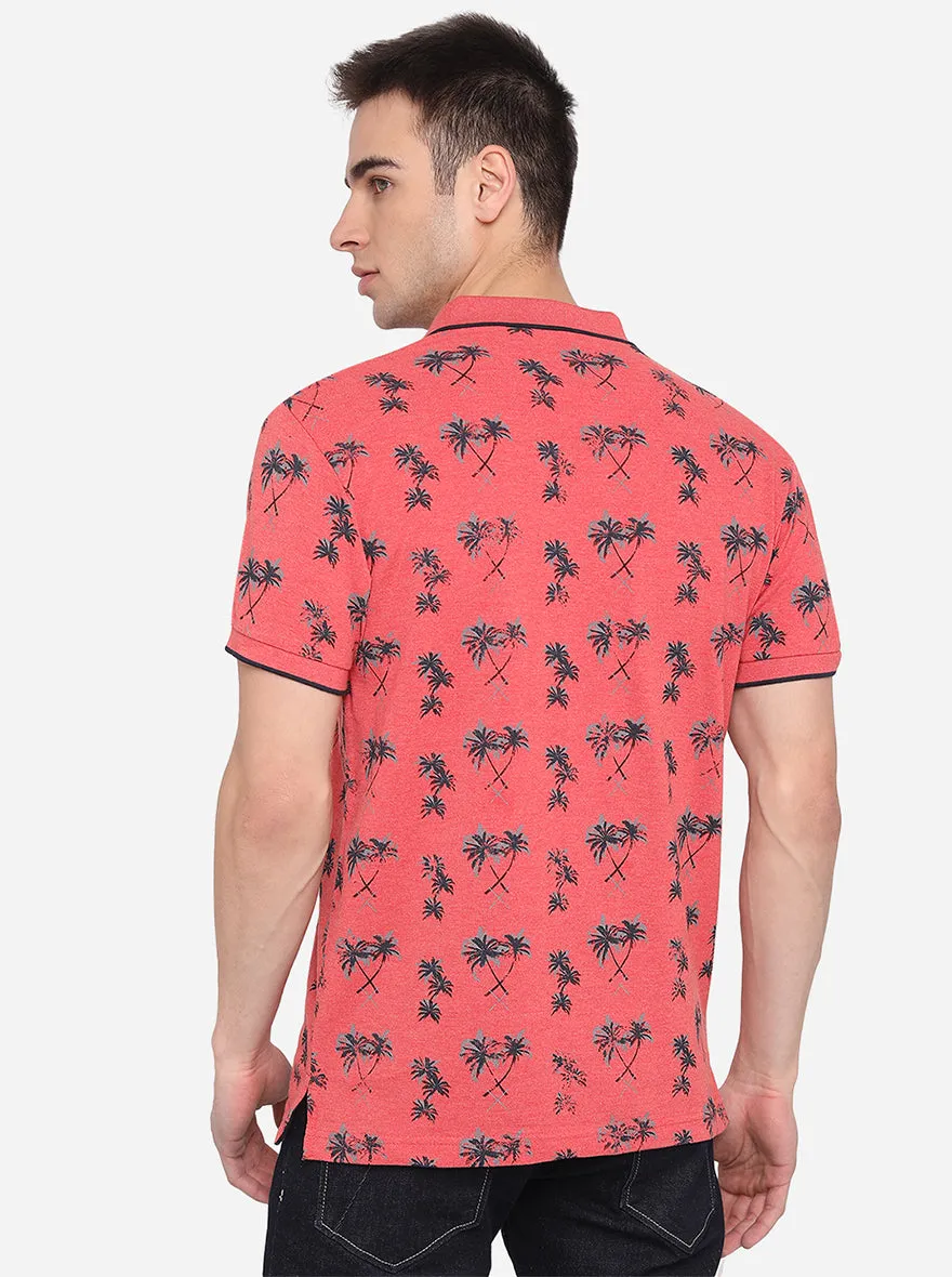 Cayenne Red Printed Slim Fit Polo T-Shirt | Greenfibre