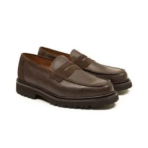 Chicago lugged penny loafer in two tone brown suede and Scotch grain calf