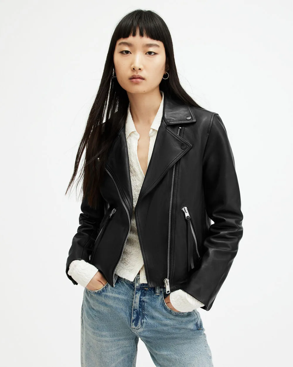 Dalby AllSaints slim leather biker jacket, black