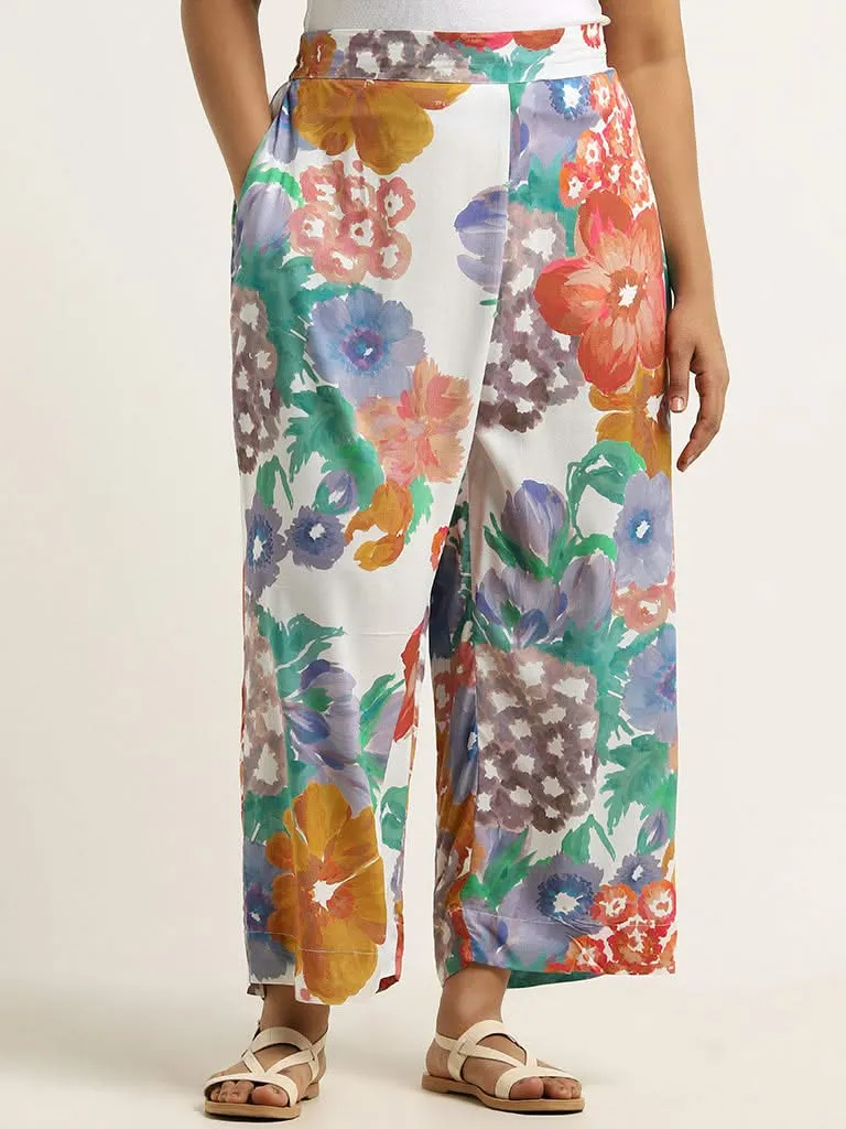 Diza Blue Floral Printed Straight Pants