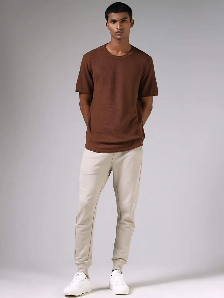 ETA Coco Brown Knitted Solid Slim-Fit T-Shirt