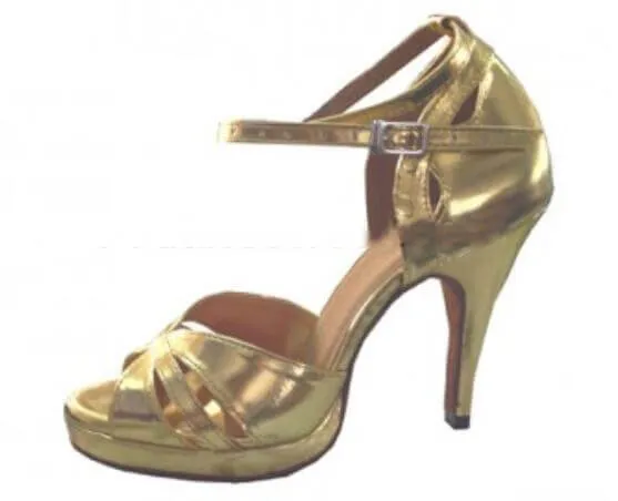 Gold Leather Samba Platform Dance Heels