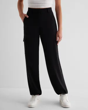 High Waisted Convertible Hem Cargo Trouser Pant in Pitch Black