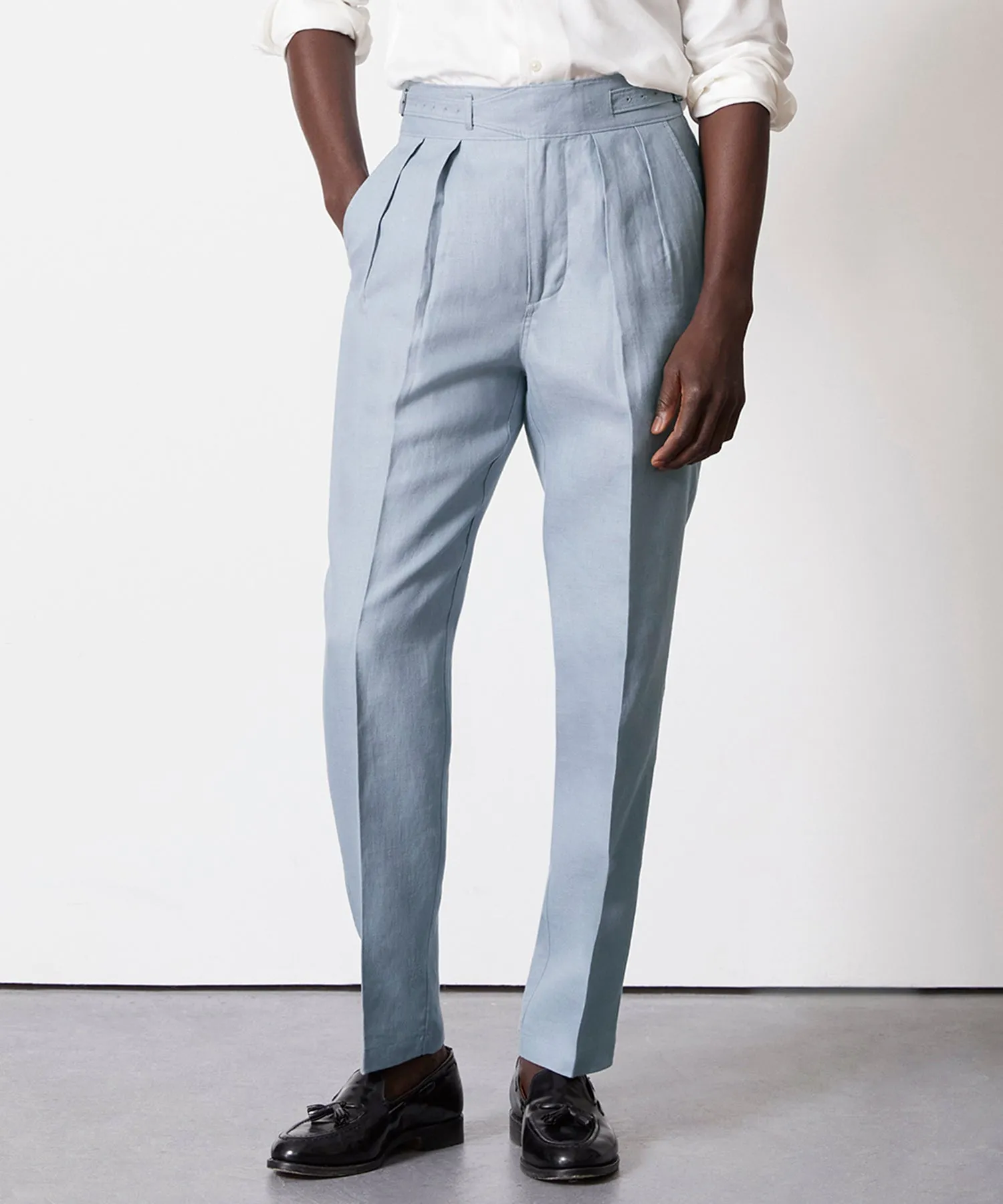 Irish Linen Gurkha Trouser in Steel Blue