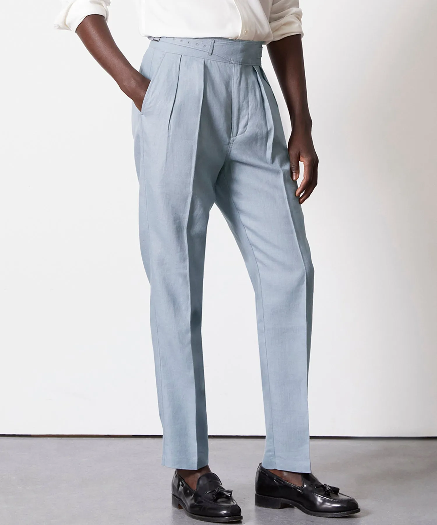 Irish Linen Gurkha Trouser in Steel Blue