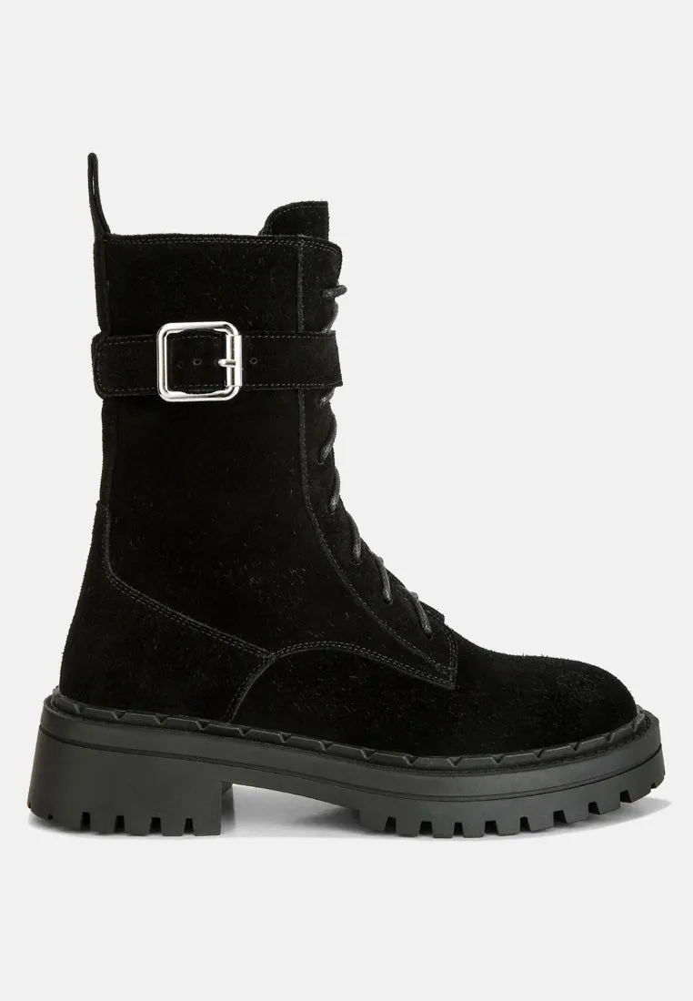 Kasper Suede Chunky Lug Boots In Black