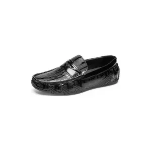 LeatherLuxe Croc Pattern Elegant Slip On Loafers