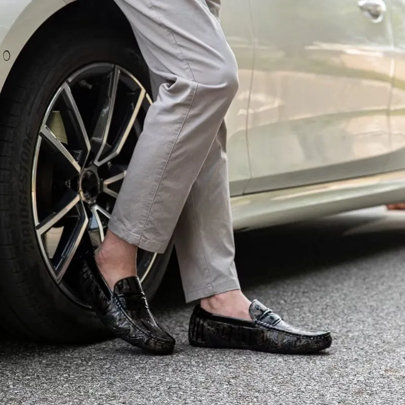 LeatherLuxe Croc Pattern Elegant Slip On Loafers