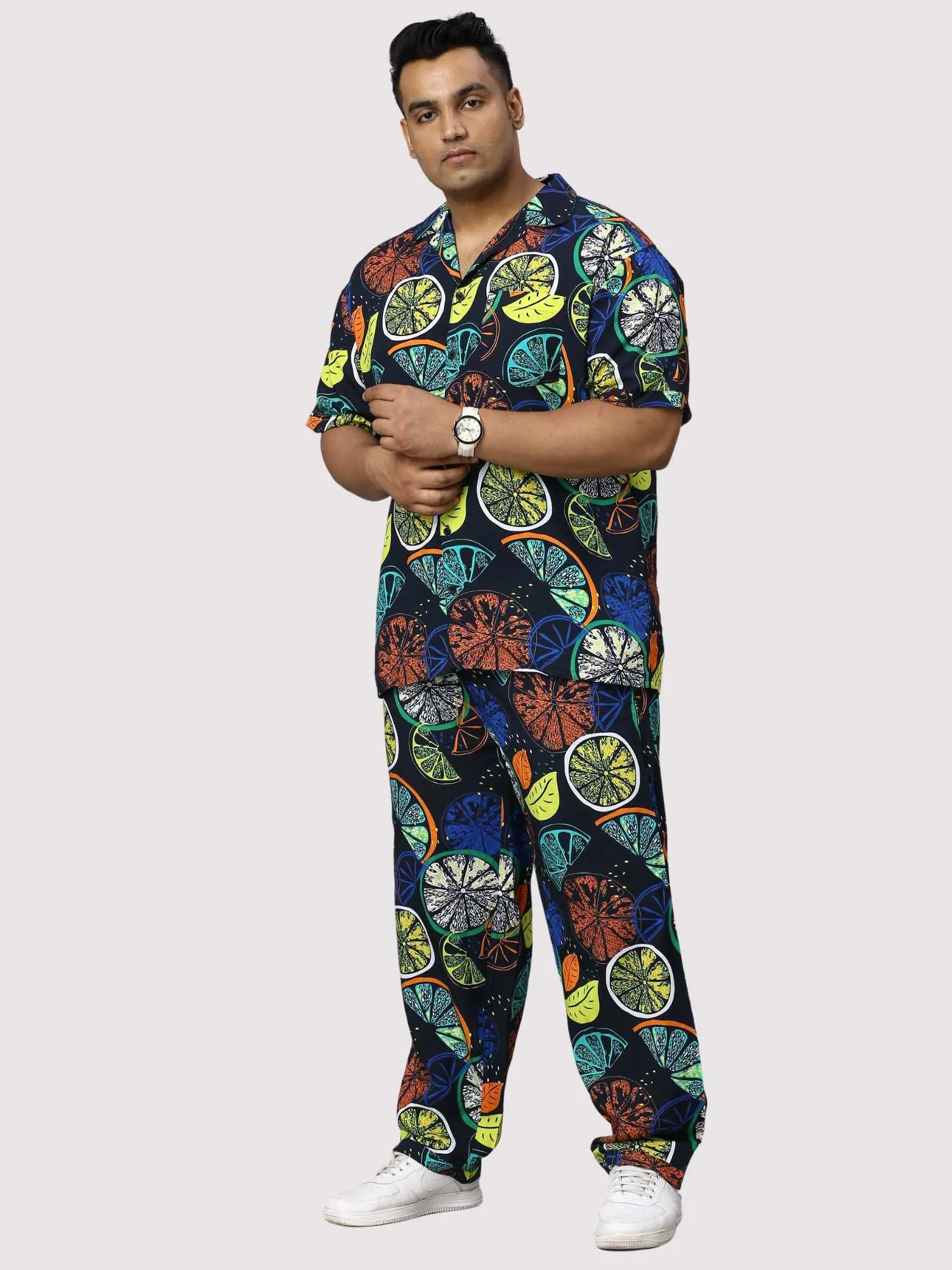 Lemon Burst Digital Printed Full Co-Ords Men's Plus Size