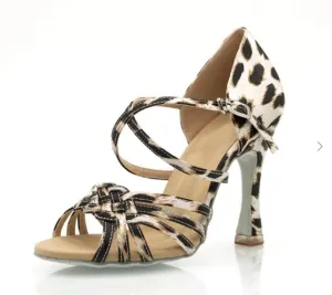 Leopard Satin Ballroom Latin Salsa Bachata Dance Heels