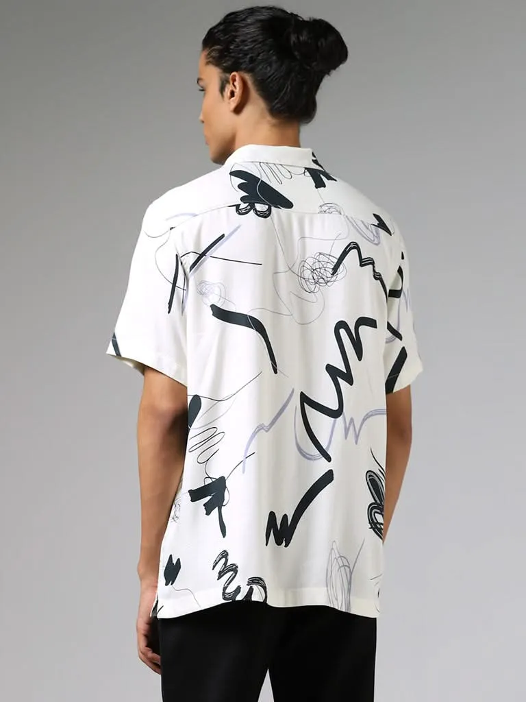 Nuon Off White Doodle Printed Relaxed-Fit Shirt