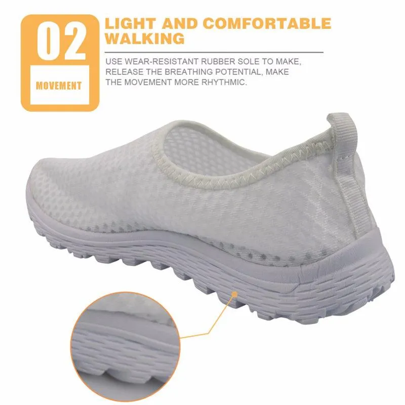 Nurse Cute Nursing Pattern Women Sneakers Summer Flat Casual Shoes Mesh Flats Woman Sneakers Nurse Beach Woman Loafers Ladies Shoes