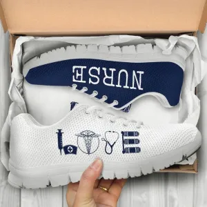 Nurse Sneaker, Nurse Love Dark Blue White Sneakers Shoes, Best Shoes For Nurses