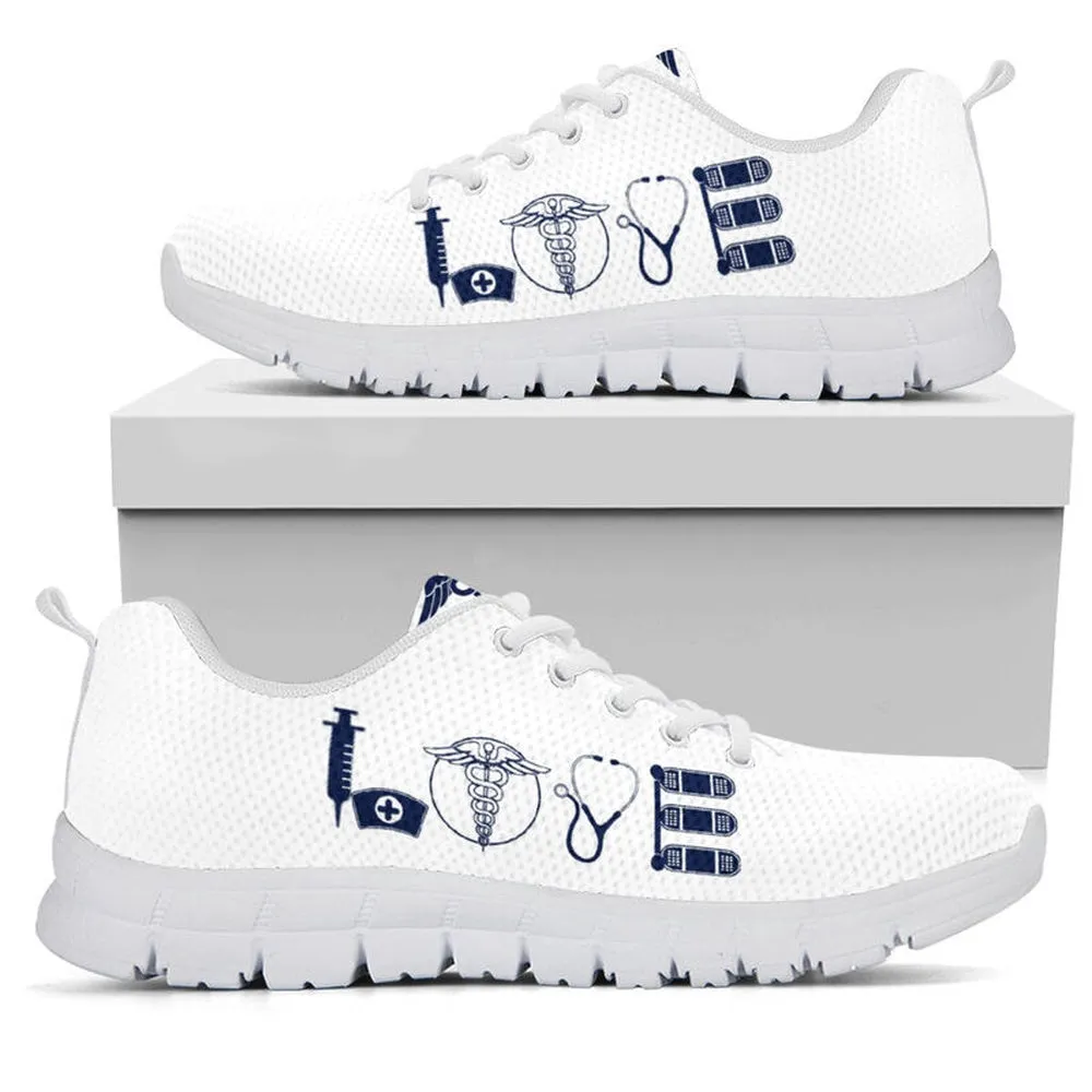 Nurse Sneaker, Nurse Love Dark Blue White Sneakers Shoes, Best Shoes For Nurses