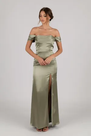 Peyton Strapless Satin Maxi Dress - Sage Green