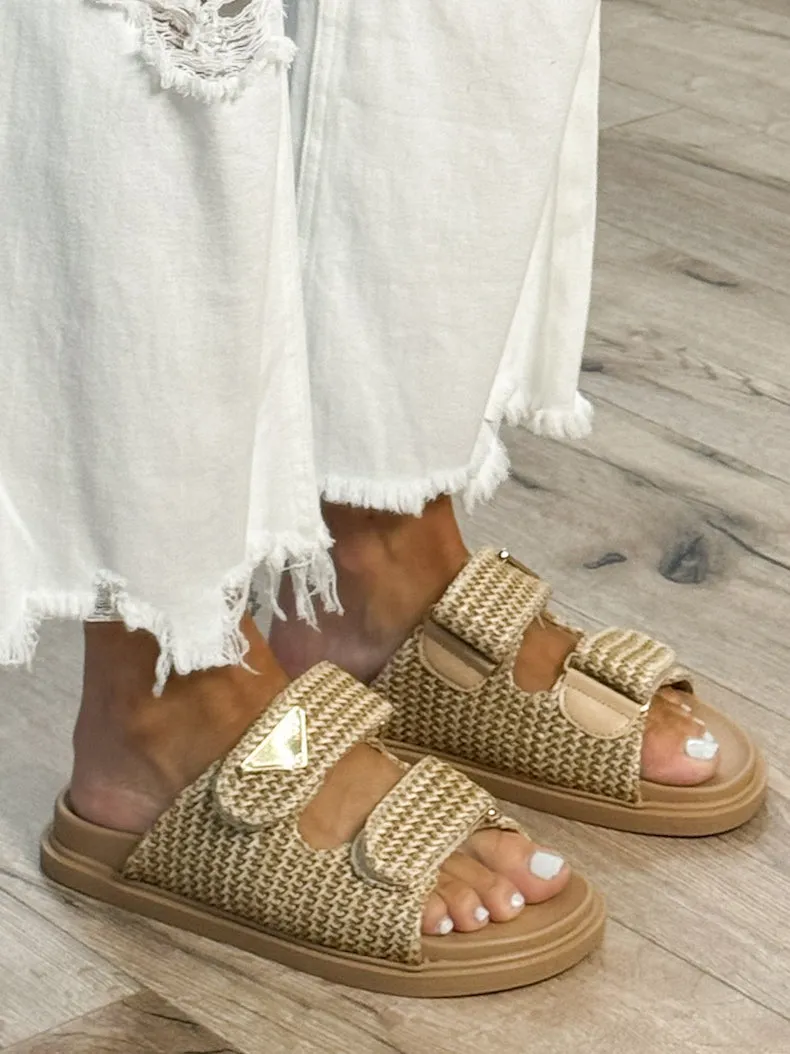 Raffia Velcro Slides | Taupe | RESTOCK