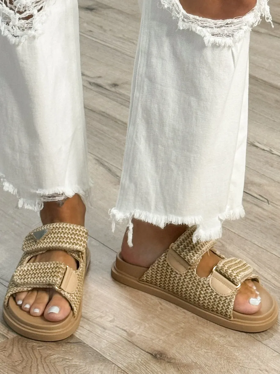 Raffia Velcro Slides | Taupe | RESTOCK