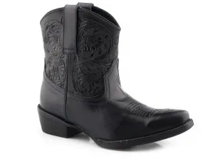 Roper Womens Black Leather Dusty Tooled Snip Cowboy Boots 9