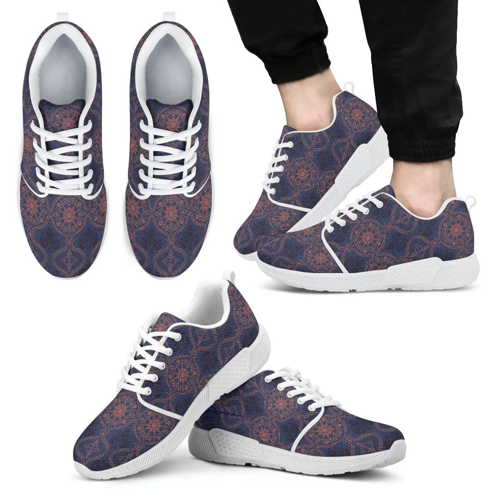 Sargasso Blue and Mellow Rose Damask Athletic Sneakers