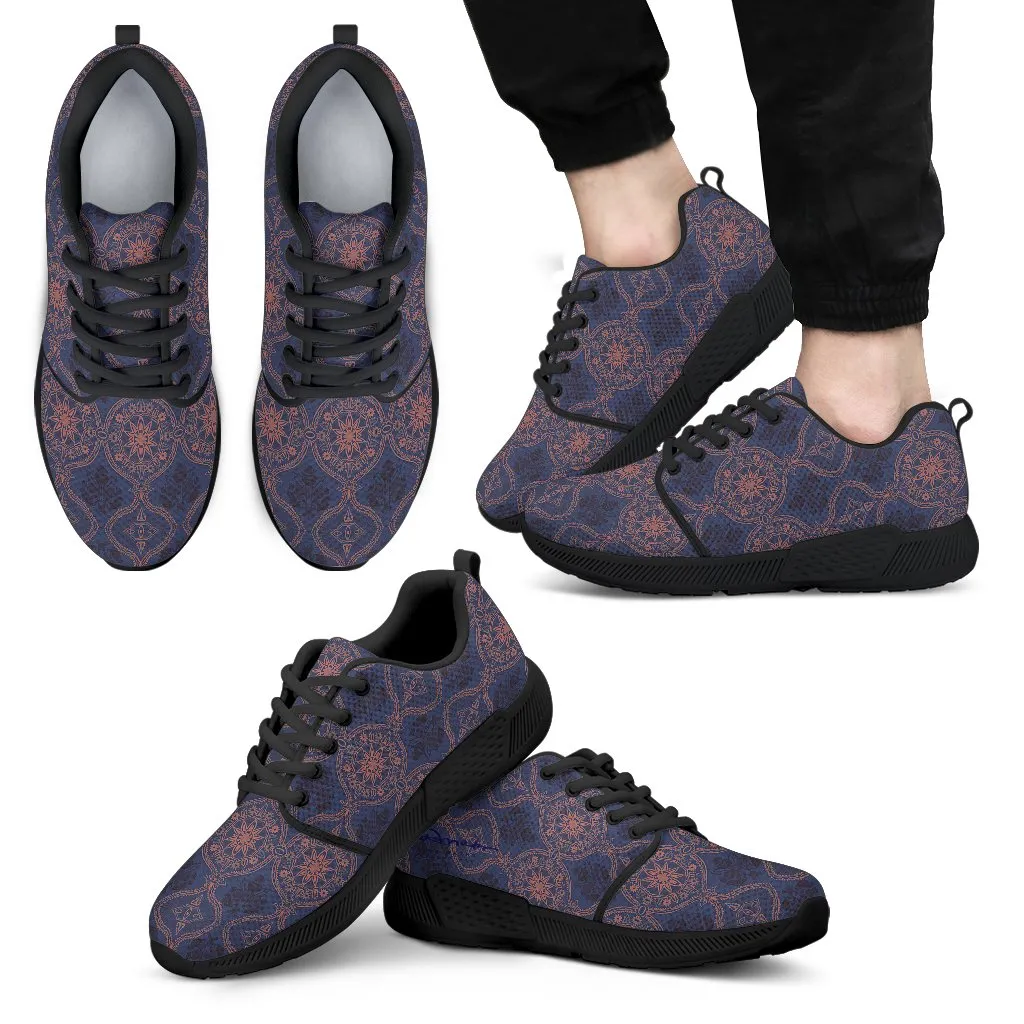 Sargasso Blue and Mellow Rose Damask Athletic Sneakers