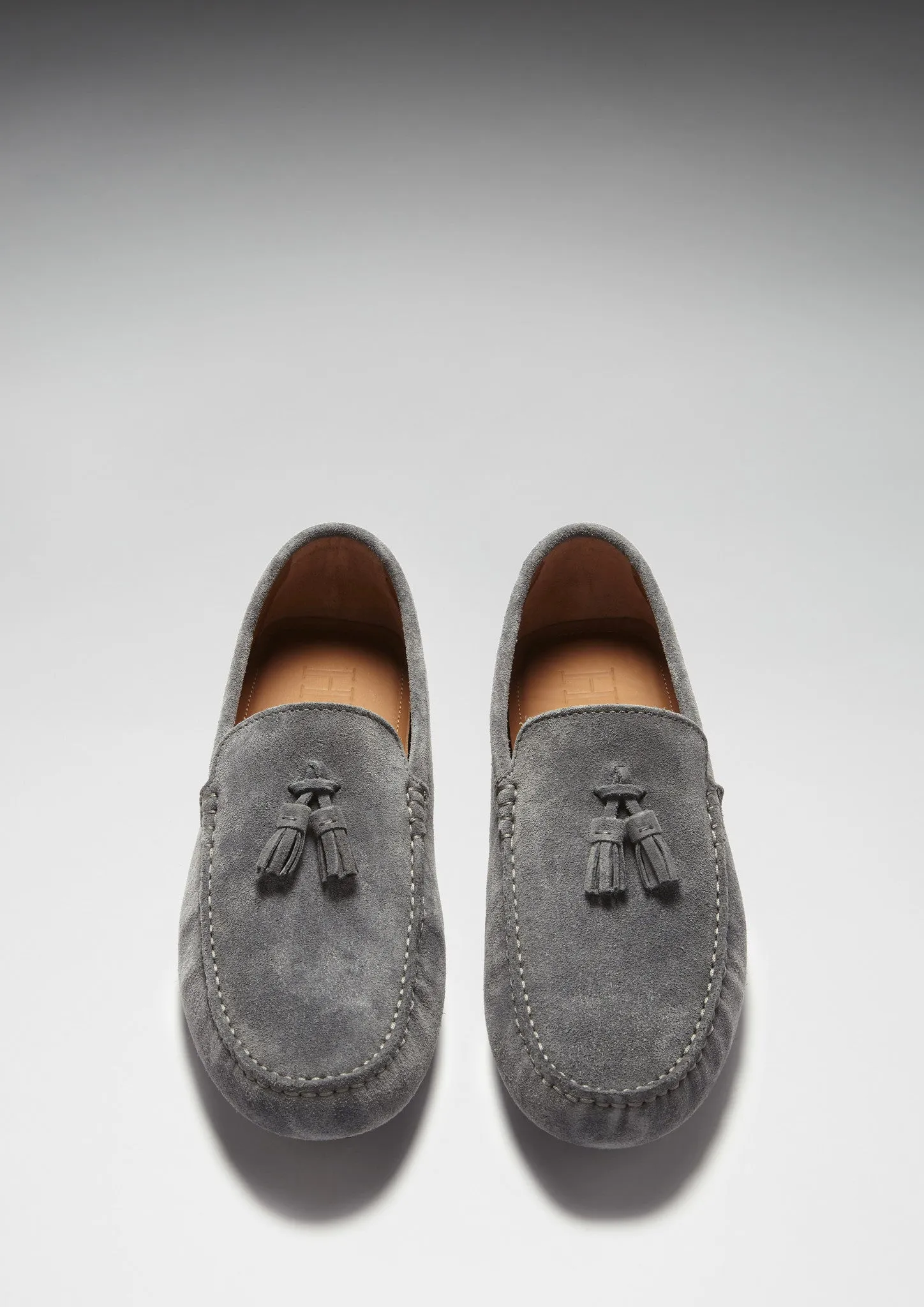 Tasselled Driving Loafers, slate grey suede