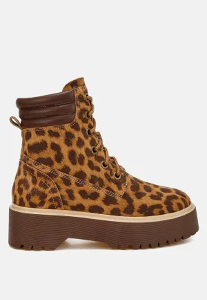 Ujola High Ankle Leopard Print Suede Boots