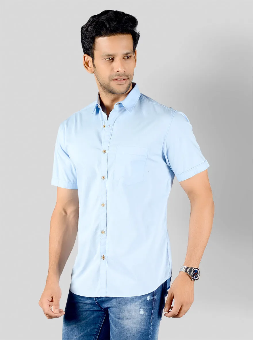 Winter Sky Blue Solid Slim Fit Casual Shirt | Greenfibre