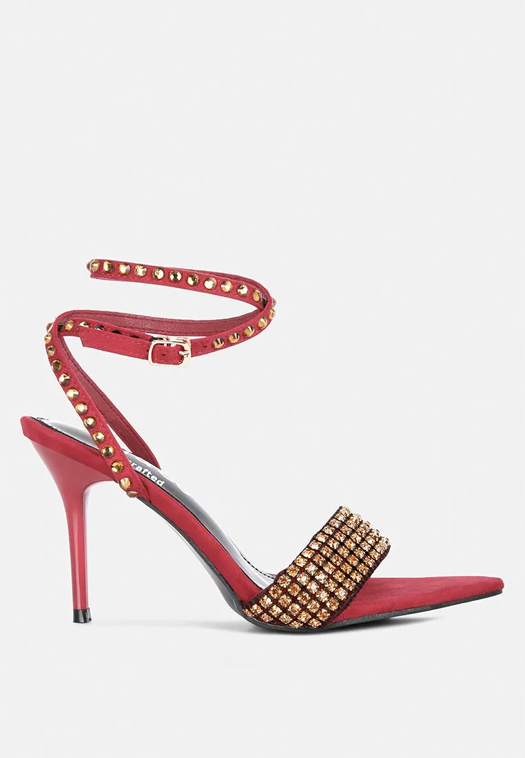 ZURIN Burgundy Diamante Embellished Stiletto Sandals